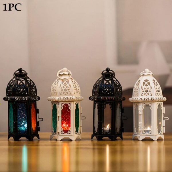 Moroccan Style Hollow Candle Holder Votive Candle Holder Hanging Lantern Wrought Iron Glass Lantern Candlestick Home Decoration
