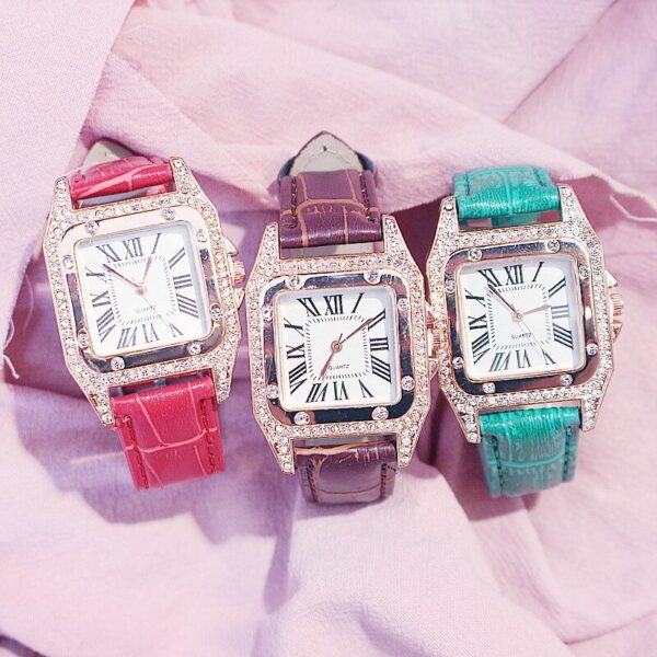 Beautifully Packed 2pcs/set ladies fashion elegant square dial belt quartz watch+star bracelet watch