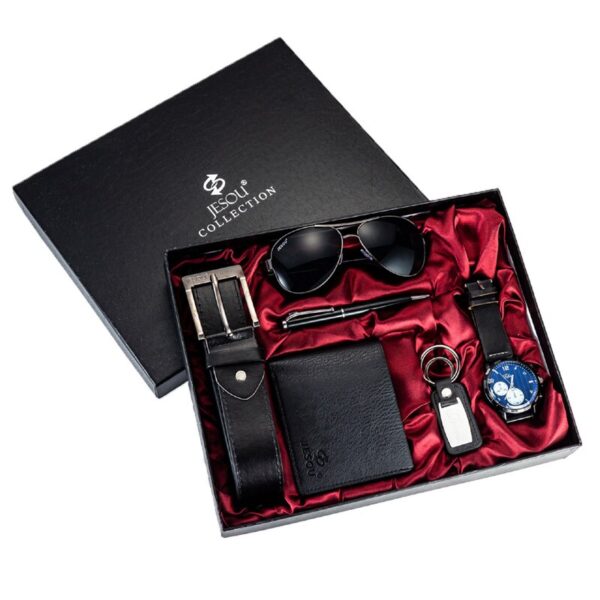 6pes/Set Men's Gift Set Beautifully Packaged Watch + Leather Belt Wallet Creative Minimalist Combination Set-6pes/Set
