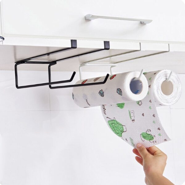 Iron Metal Kitchen Tissue Holder Hanging Toilet Roll Paper Holder Towel Rack Kitchen Bathroom Cabinet Door Hook Holder Organizer