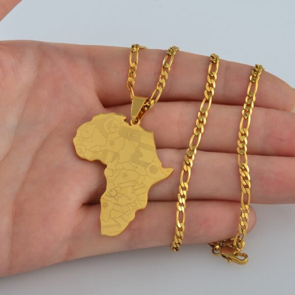 Anniyo Silver Color/Gold Color Africa Map With Flag Pendant Chain Necklaces African Maps Jewelry for Women Men #035321P