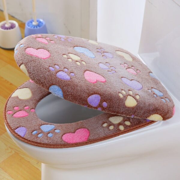 Thick Coral Velvet Toilet Seat Cover Toilet Lid Cover Cushion Seat Case Bathroom Soft Warm Zipper Toilet Seat Cover Accessories