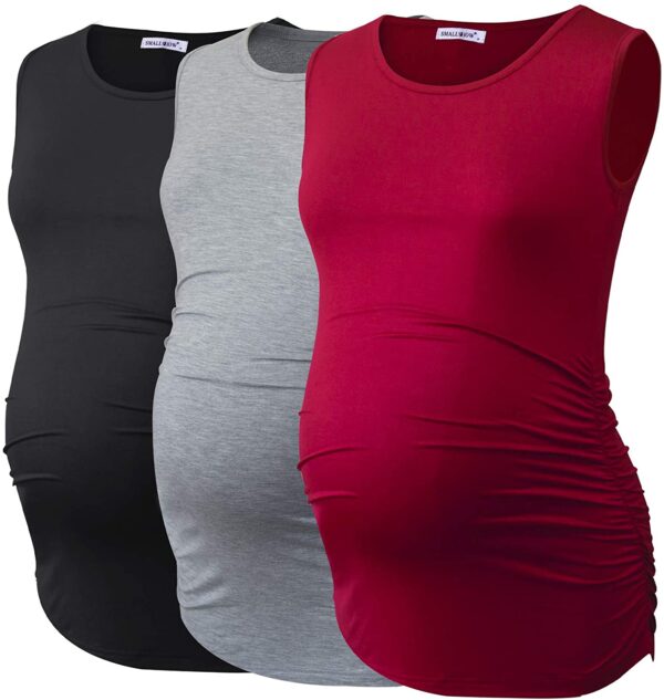 Smallshow Women's Sleeveless Maternity Tank Tops Ruched Pregnancy Clothes 3-Pack