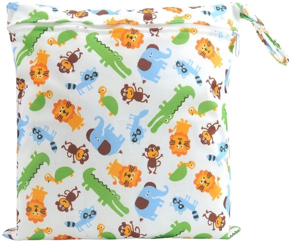 CHIC DIARY Wet Dry Bag Baby Nappy Organizer Bag Reusable Washable Cloth Diaper Bag (Animals1, 30cm*28cm)