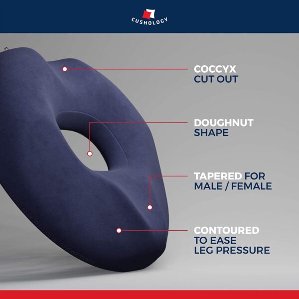 CUSHOLOGY Orthopaedic Memory Foam Donut Cushion | Relief for Haemorrhoids, Coccyx, Tailbone, Sciatica & Postpartum | Improved Back Support & Posture | UK Supplier