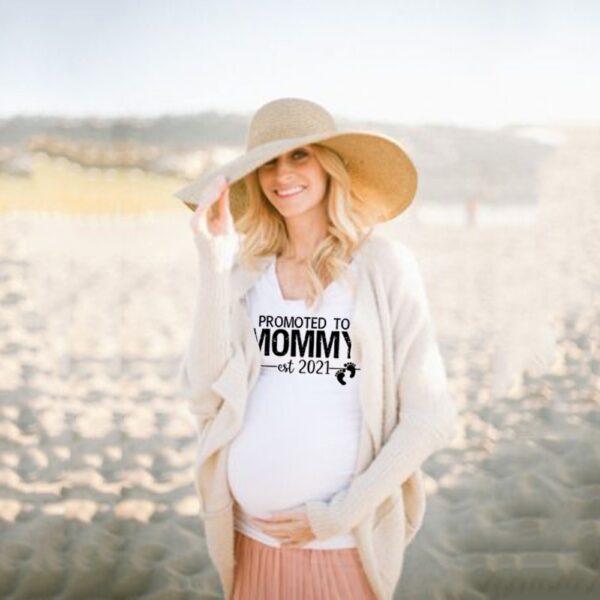 Red Promoted To Mommy 2021 Summer Pregnant T-Shirt Tops