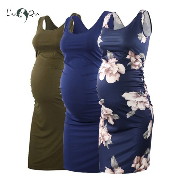 Pack of 3pcs Maternity Women Dress Pregnancy Dresses Mama Clothes Flattering Side Ruching Scoop Neck Pregnant Womens Clothing