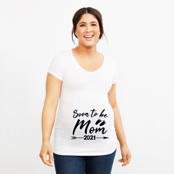 White Promoted To Mommy 2021 Summer Pregnant T-Shirt Tops
