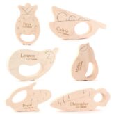 2020 Natural Organic Pear Rabbit Fruit And Animal Wooden Baby Teethers Toys