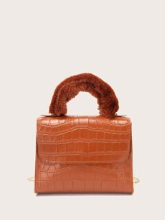 Handle Croc Embossed Handbag