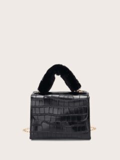 Handle Croc Embossed Handbag